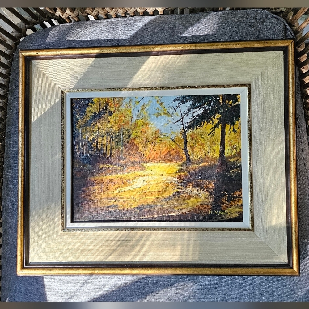 Vintage Golden Autumn Riverscape Framed Art Print